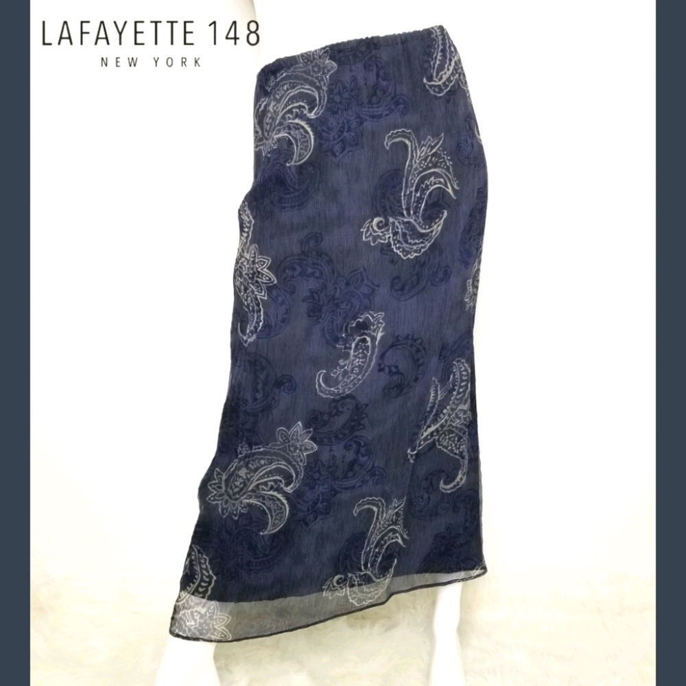 LAFAYETTE 148 NEW YORK Petite Navy Blue Silk Skirt